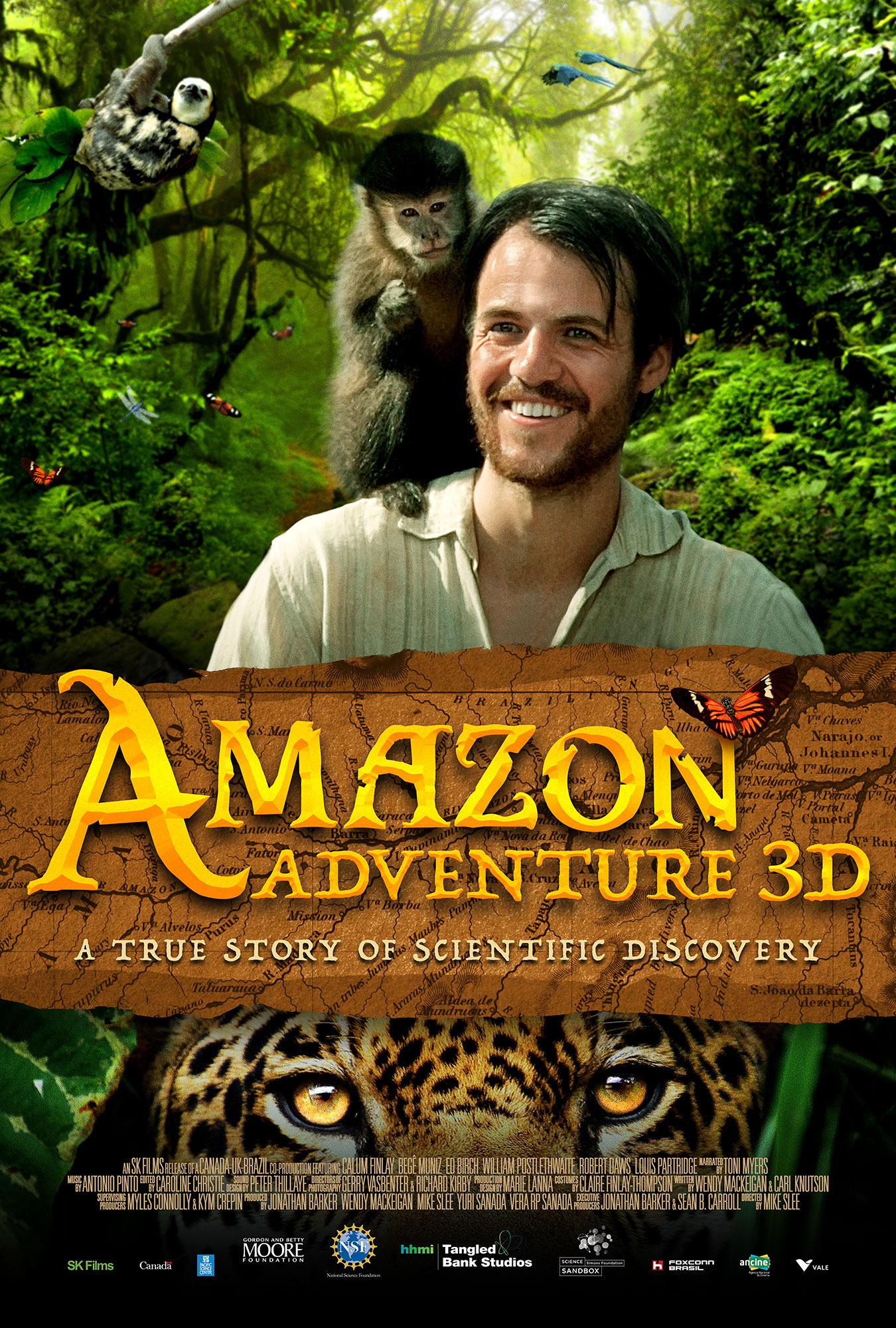 Amazon Adventure 3D: A True Story of Scientific Discovery key art featuring Henry Bates and Amazonian animals
