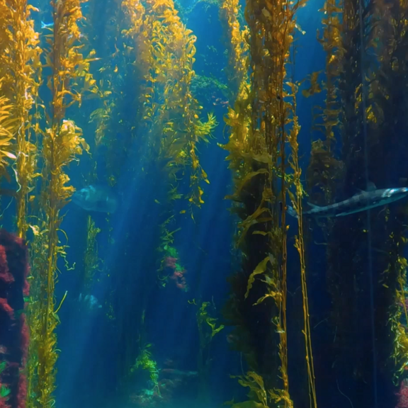 The Science Center's Kelp Forest, with red algae, golden giant kelp and fish