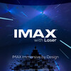 Digital banner with blue background and silhouetted seated figure in the foreground. Has the words "IMAX with Laser" and "IMAX Immersive by Design" written over it.