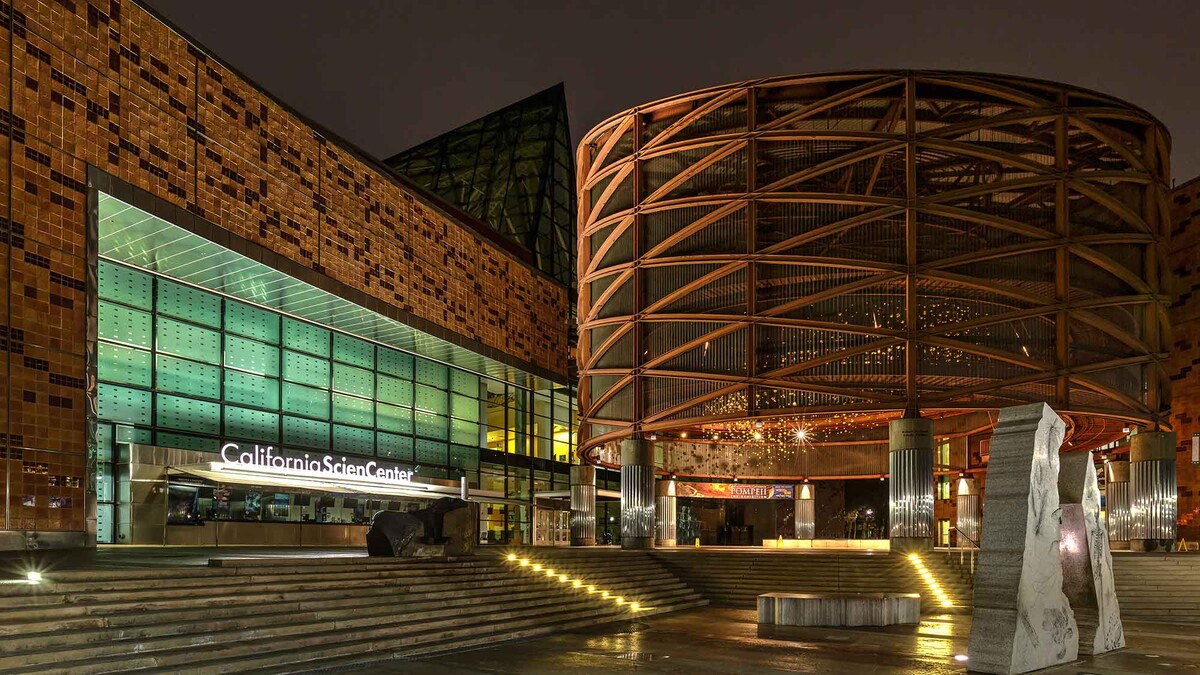 California Science Center building at night