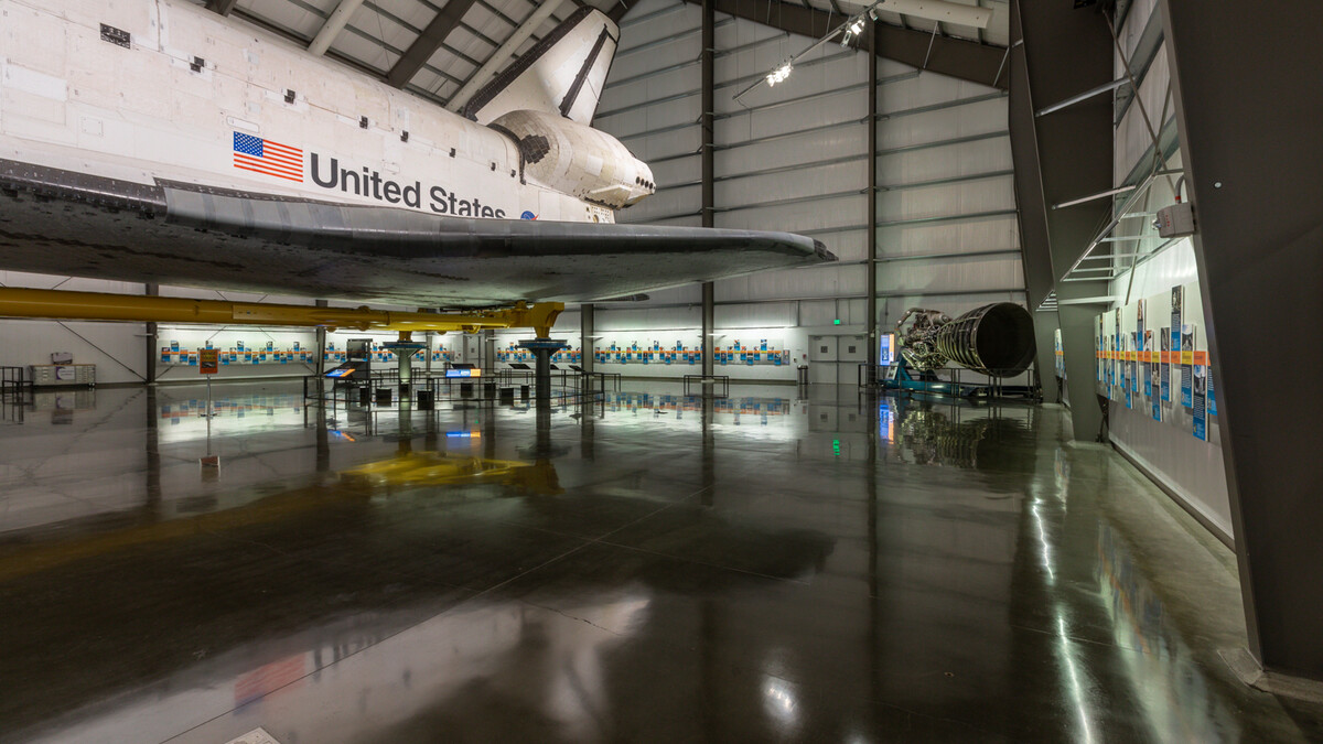 Interior View of Samuel Oschin space shuttle Endeavour Pavilion from North East corner.