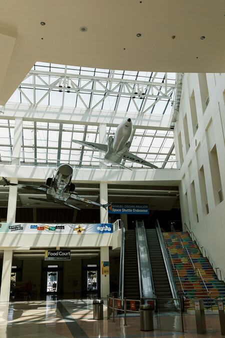Empty Edgerton Court Science Center Lobby featuring the F-20 Tigershark and Northrop T-38 Talon aircrafts